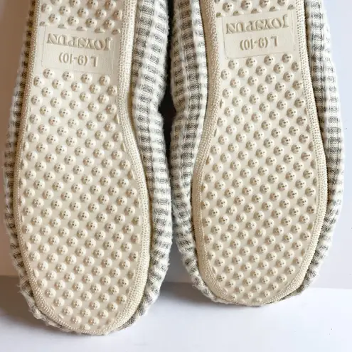 JOYSYUN Waffle Slippers Faux Fur Lined Bow Detail Cozy Slip On L Travel Home White Size 9