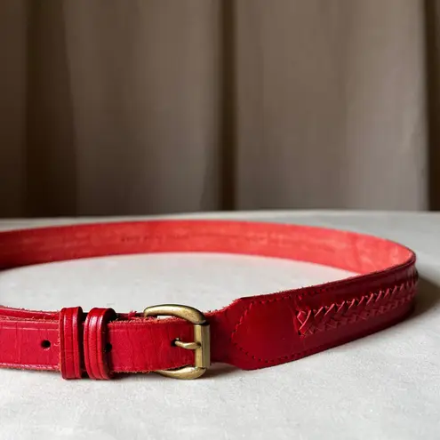 Vintage Liz Claiborne Red Braided Leather Belt Solid Brass Buckle 1.25" Medium