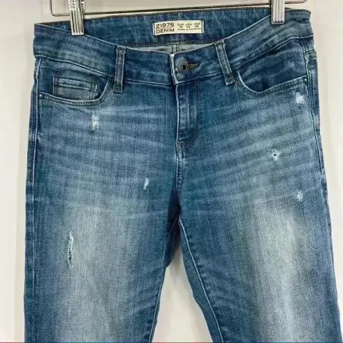 ZARA  Z1975 Women's Blue Denim Mid Rise Raw Hem Distressed Jeans Size 6‎