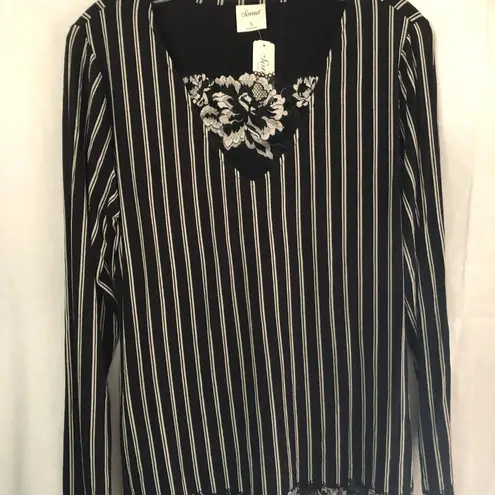 Soma Signature Lace Glorious Stripe Black White Sleep Day Event Top Sz S NWT