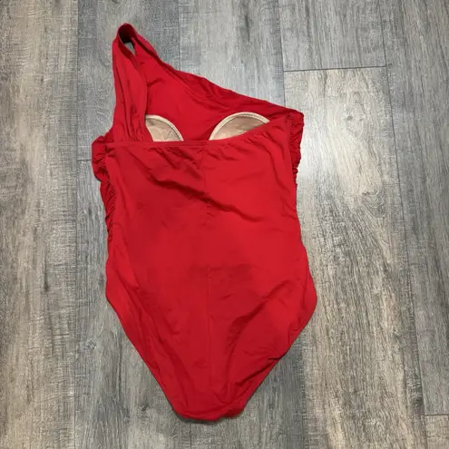 La Blanca One Piece One Shoulder Red Ruched Swimsuit Size 12 Slimming Resort