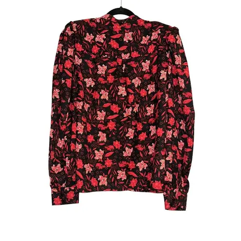Walter Baker SIA Floral Long Sleeve Button Down Floral Red Black Blouse LARGE - Image 3