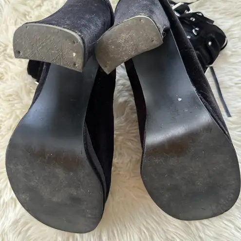 Demonia Crypto-51 Black Ankle Boots Black Velvet + Lace Size 8 Steampunk Goth 4"