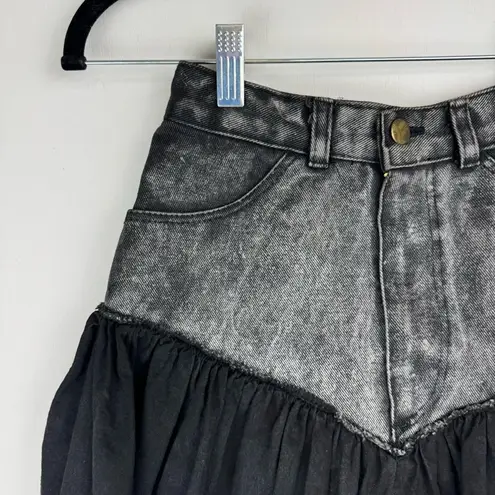 Vtg Y2K Denim Pleated Mini Skirt Sz 0 Mixed Media Grunge Streetwear Black