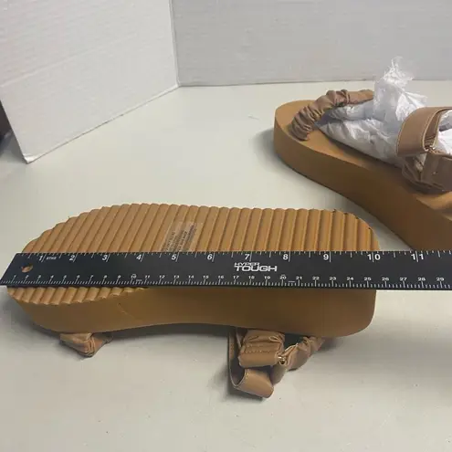 JUST FAB Taneisa Women’s Rusched Strap Wedge Sandal Size 9 Tan