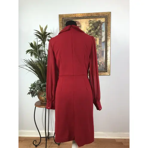 Shelby & Palmer Shelby Palmer Women Wrap Dress Red Long Sleeve Suplice Shawl Collared Sz 6 Boho