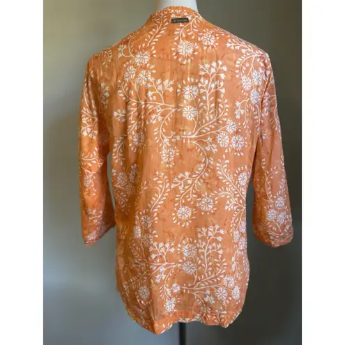 Columbia Women's Orange Floral Blouse Top Boho Cottage Core Gorpcore Medium