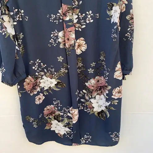 C & E Womens size small button up teal floral tunic top relaxed flowy fit