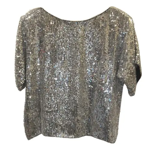 J. L. B. Women's Vintage Silver Sequin Silk Blouse Size M Size M