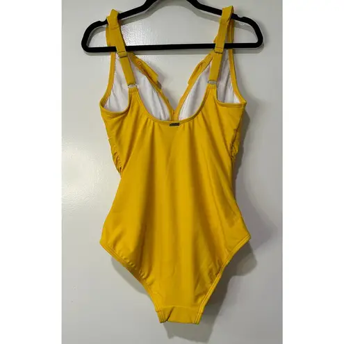 DKNY  Ruffle Plunge Underwire Tummy Control One Piece Yellow Swimsuit Size 10 NWT