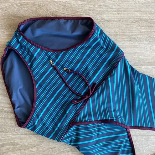 Marc by Marc Jacobs Marc Jacobs Tara Halter One Piece Swimsuit M Medium Blue Striped Plunge Belt Tie