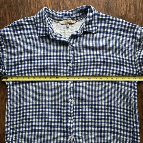 Casa Cabana Womens Gauze Button Up Shirt Size XL Blue White Gingham 100% Cotton