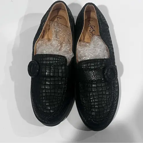 Life Stride Women’s Lolly Slip-On Loafer Black Croc Size 5M Chic Comfort Flats 🔥