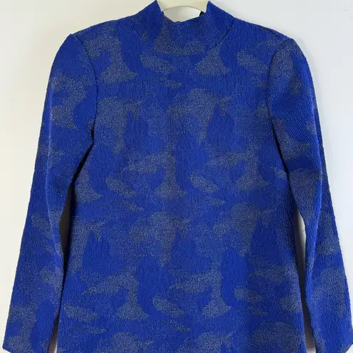 Hunter Bell Polly Blue Mock Neck A-Line Dress Size 0 Long Sleeves Above the Knee