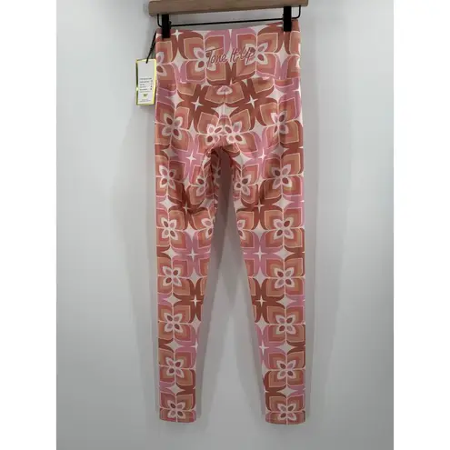 GOLDSHEEP Leggings SZ Medium Tone It Up TIU Collab Retro Print Pink Orange NWT