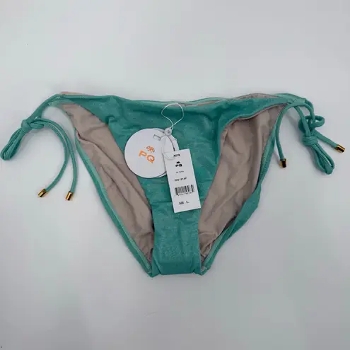 PQ SWIM PILYQ Bikini Bottoms SZ Large NWT Divine Tie Side Full Aqua Blue Shimmer