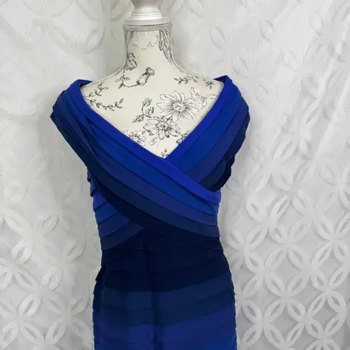 Tadashi Shoji Blue Ombre Bandage Pleated Dress Size M
