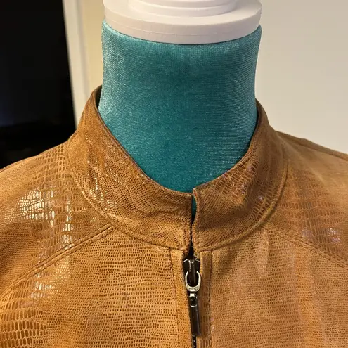 Valerie Stevens Genuine Leather Moto Jacket – Cognac Brown Snake Print – Size S