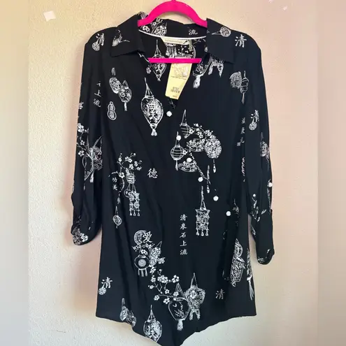 NWT Soft Surroundings Pagoda Lantern Print Heavenly Soft Tunic Blouse M Black Size M