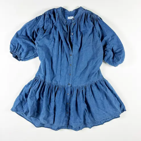 Closed NEW Finja Cotton Denim Ruffle Bottom Button Front Mini Dress Blue Small