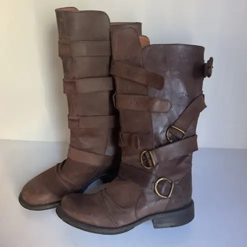 ALDO  Brown Leather Tall Buckle Riding Boots Women’s Sz 37 US 6.5-7 Classic Fall