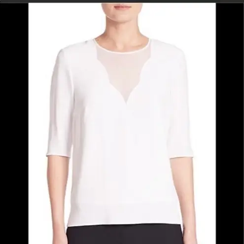 Hugo Boss Sheer Insert White Silk Blouse