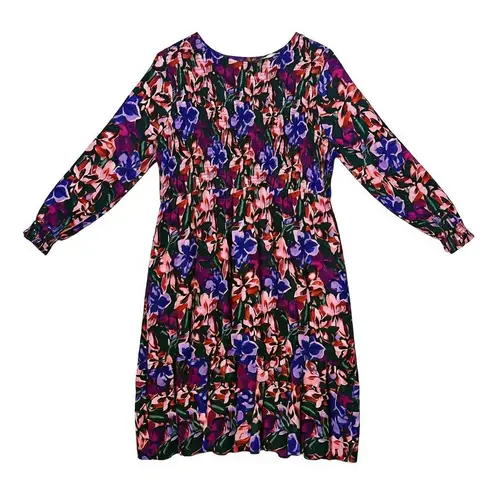 Terra & Sky Plus Size Midi Dress Smocked Peasant Size 20W 22W Floral Cotton BOHO