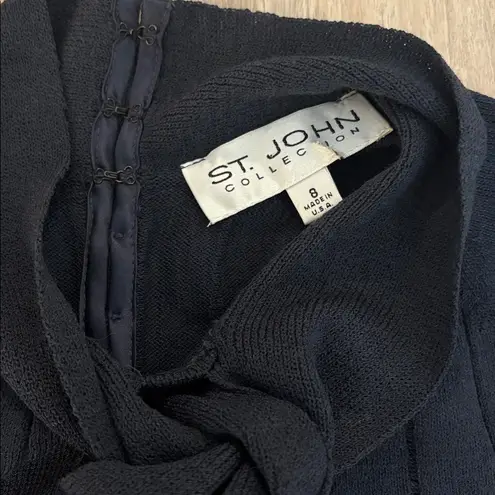 St. John Collection Navy Blue Long Sleeve Neck Tie Knit Dress Women’s 8 Vintage