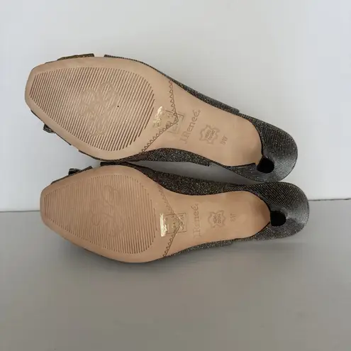 J Renee Heels Slader Dance Fabric Shimmery Pewter Kitten Heels Sling Back 8 W Silver