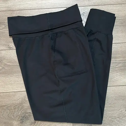 Aerie  The Hugger High Rise Fold Over Waist Black Jogger Pants Size Medium