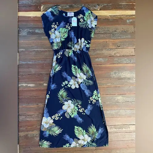 NWT Hawaii Hangover Molokini Pineapple Garden Navy Floral Maxi Dress Size M💚🎀 Blue Size M
