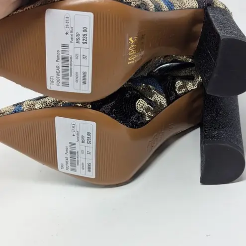 TIFFI Sequin Pointed Toe Block Heels Black Gold Blue Size 37