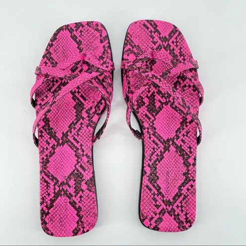 14th & Union Caite Pink Animal Print Square Toe Thong Slide Sandals Size 8.5