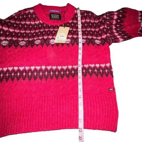 Scotch & Soda Cable Knit Fair Isle Sweater Cosmic Pink Red Alpaca Wool Blend Med