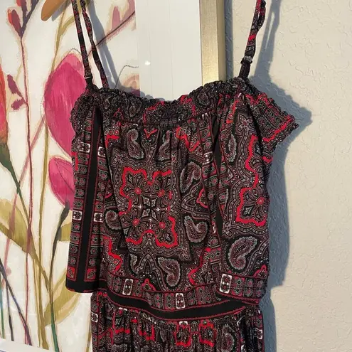 INC Glam Paisley Red Black Jumpsuit Stretchy Smocked Medium