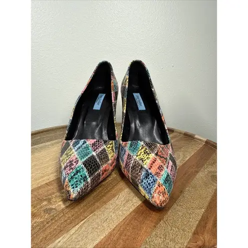 Dee Keller Pumps Multi Color Snake Skin Embossed Pointed Toe Italy Sz.40 Leather Pink Size 9
