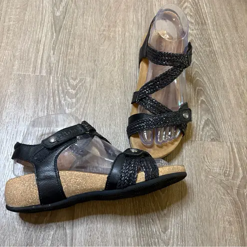 Taos Trulie Leather Sandals Black Braided Slingback Size 6