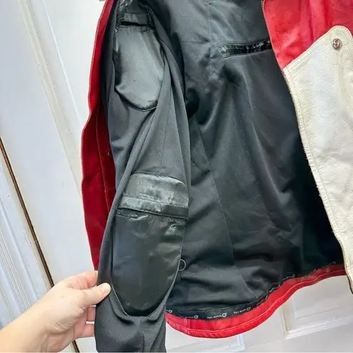 Hein Gericke leather motorcycle moto riding jacket. Women's 12. Red and white.