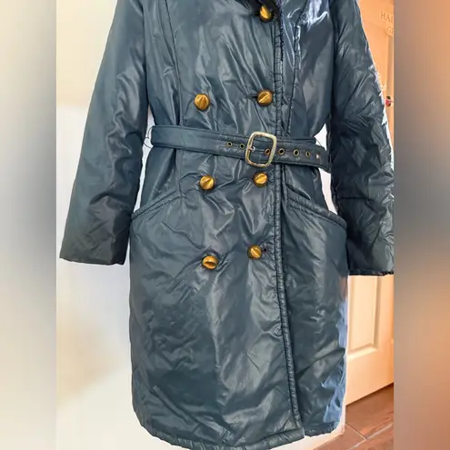 Vintage 70s Glenbrooke Mod Shiny Blue Puffer Coat Faux Fur Collar M/L Ski Style Size undefined