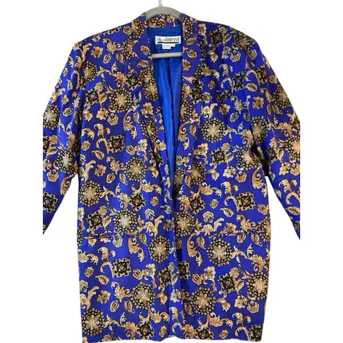 SK & Company Vintage Baroque Blazer Women’s Size 6 Blue Gold Shoulder Pads