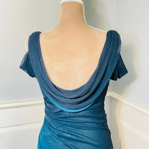 Betsy and Adam Vintage 2000's Y2k Ombre Glitter Draped Evening Formal Gown Medium