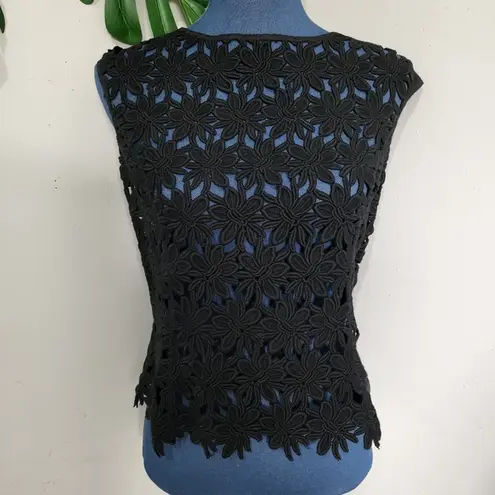 Black Cut Out Flower Crochet Top Size M