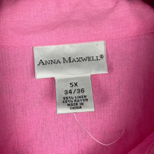 Anna Maxwell Pink Linen Blend Embroidered Floral Short Sleeve Button Up Shirt Size 5X