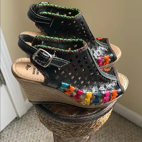 Artesian Pink and Black Platform Sandals Size 7