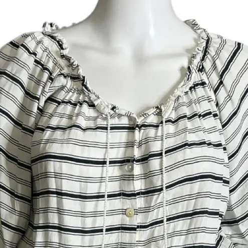 Faithfull the Brand Romper Womens 2 White Navy Blue Striped Off Shoulder Casual