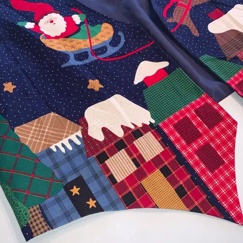 Festive Faux Patchwork Christmas Holiday Vest Santa Reindeer Snowy Village L/XL Blue