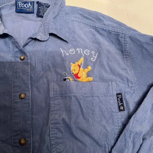 Disney Womens Vintage Winnie The Pooh Blue Corduroy Button Up Collared Shirt‎ Size M