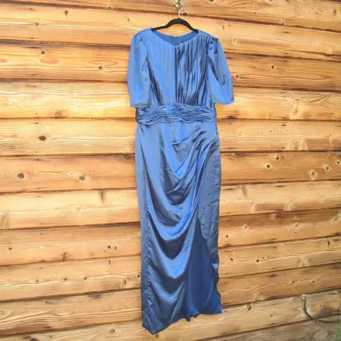 Mac Duggal NWT PUFF SLEEVE PLEATED BODICE DRAPED GOWN Blue 14
