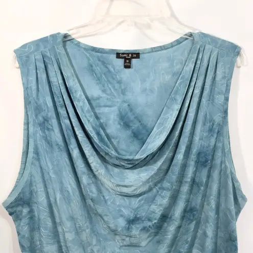 Sami & Jo Sami Jo Plus Size 3X Tank Top Blue Tie Dye Cowl Neck Sleeveless Textured 584