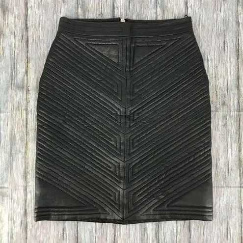 Prether Black Lambskin Leather Quilted Pencil Skirt size 6
